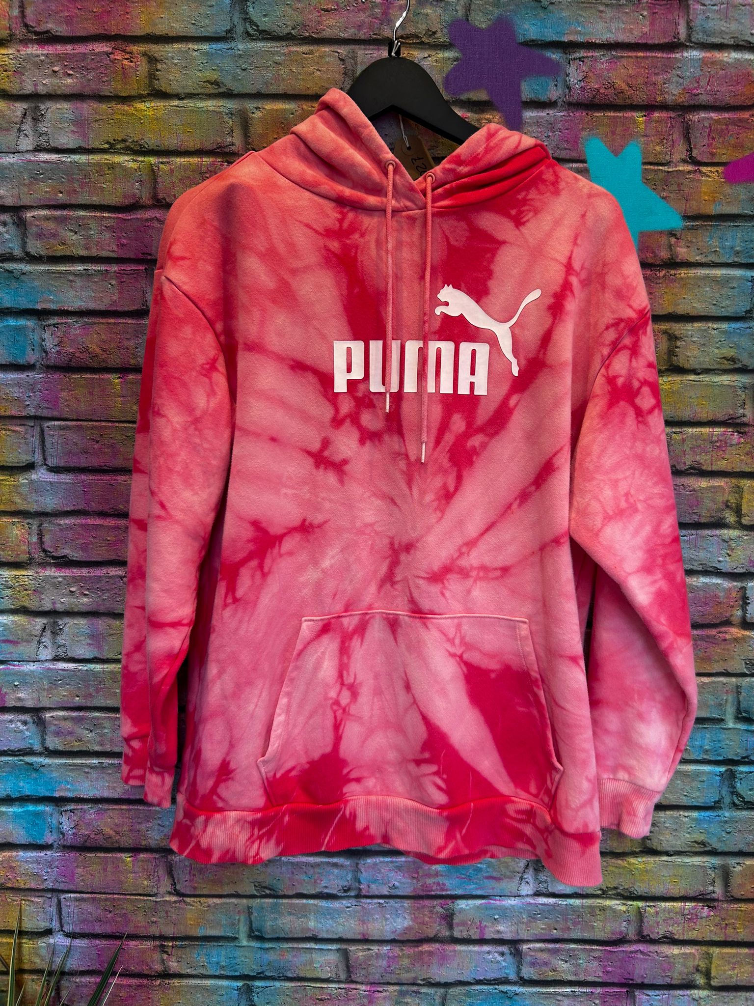 Tie Dye Puma Hoodie - Red - Size: