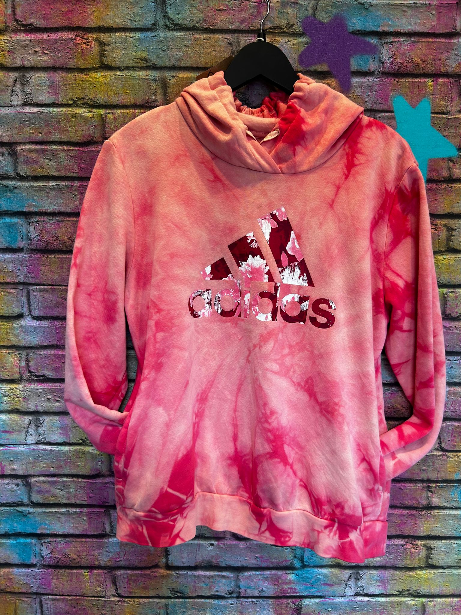 Tie Dye Adidas Hoodie - Red - Size: